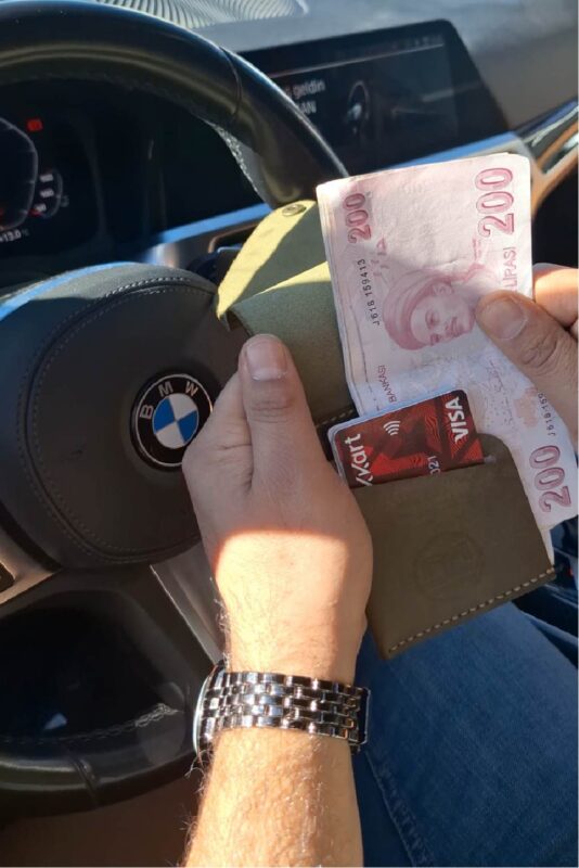 hakiki deri erkek cüzdan yeşil renk el yapımı model