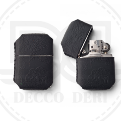 Deri Zippo Kılıfı - Desenli Siyah