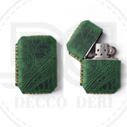 Deri Zippo Kılıfı - Desenli Yeşil