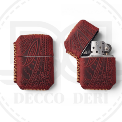 Deri Zippo Kılıfı - Desenli Kırmızı